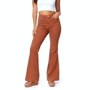 True Craft Womens High Rise Flare Pants Sz 10 Terracotta Cotton Stretch Boho Y2K